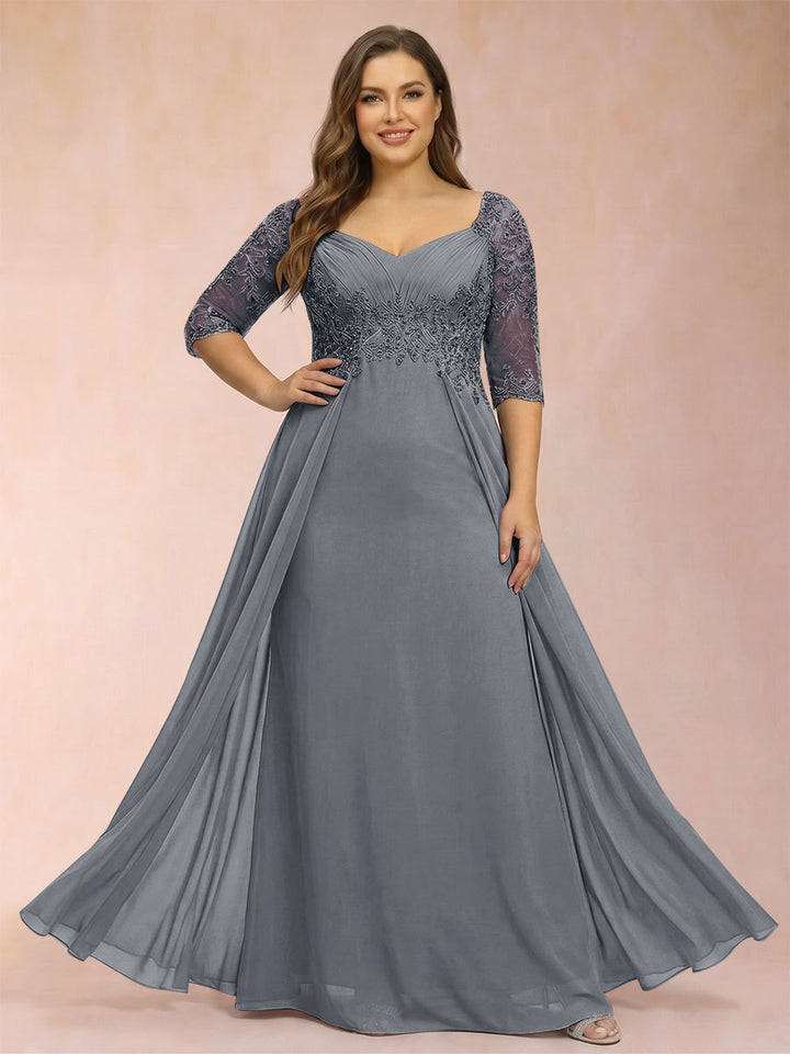 Sheath/Column V-Neck Half Sleeves Plus Size Mother of the Bride Dresses with Applique