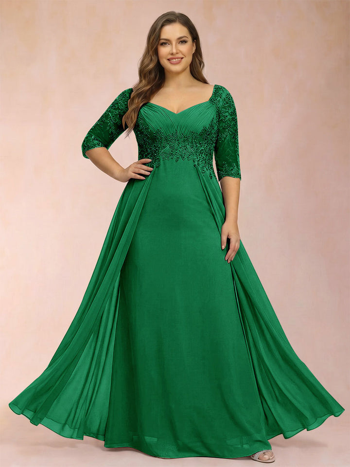 Sheath/Column V-Neck Half Sleeves Plus Size Mother of the Bride Dresses with Applique