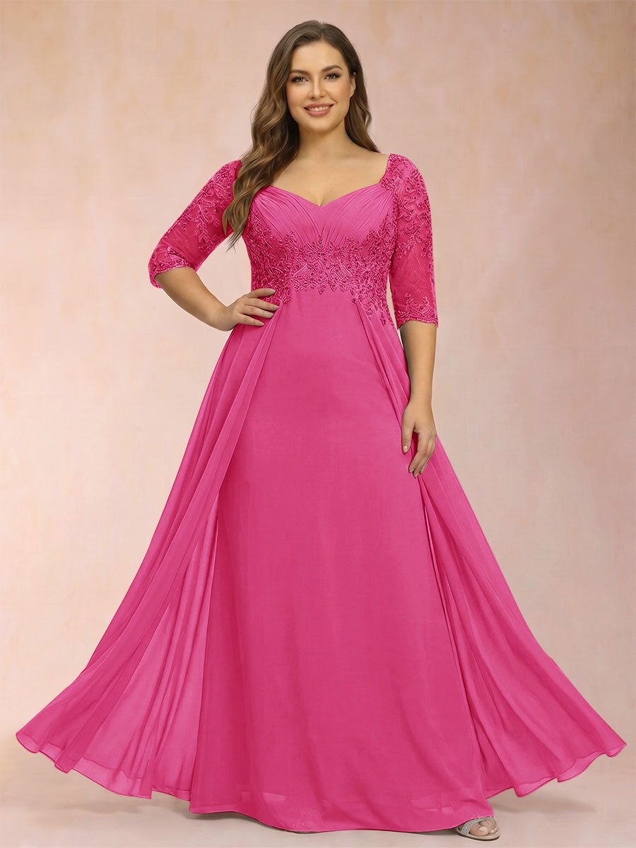 Sheath/Column V-Neck Half Sleeves Plus Size Mother of the Bride Dresses with Applique