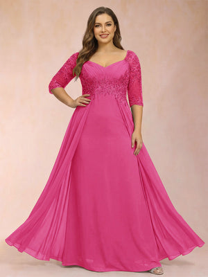 Sheath/Column V-Neck Half Sleeves Plus Size Mother of the Bride Dresses with Applique