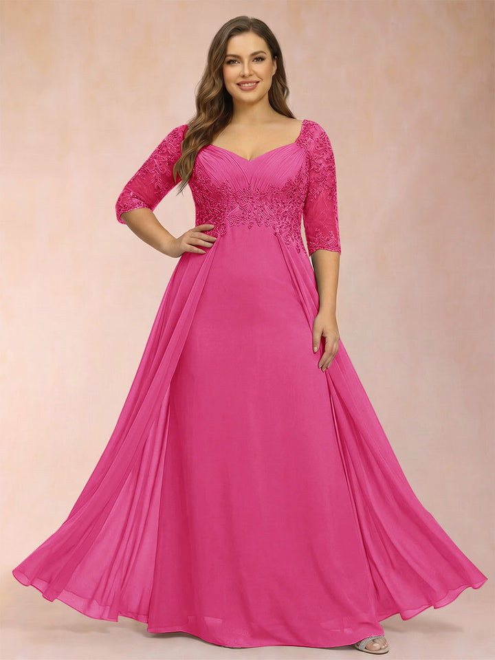 Sheath/Column V-Neck Half Sleeves Plus Size Mother of the Bride Dresses with Applique