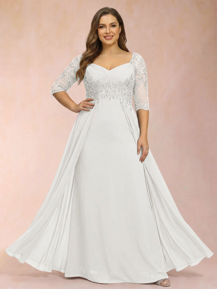 Sheath/Column V-Neck Half Sleeves Plus Size Mother of the Bride Dresses with Applique