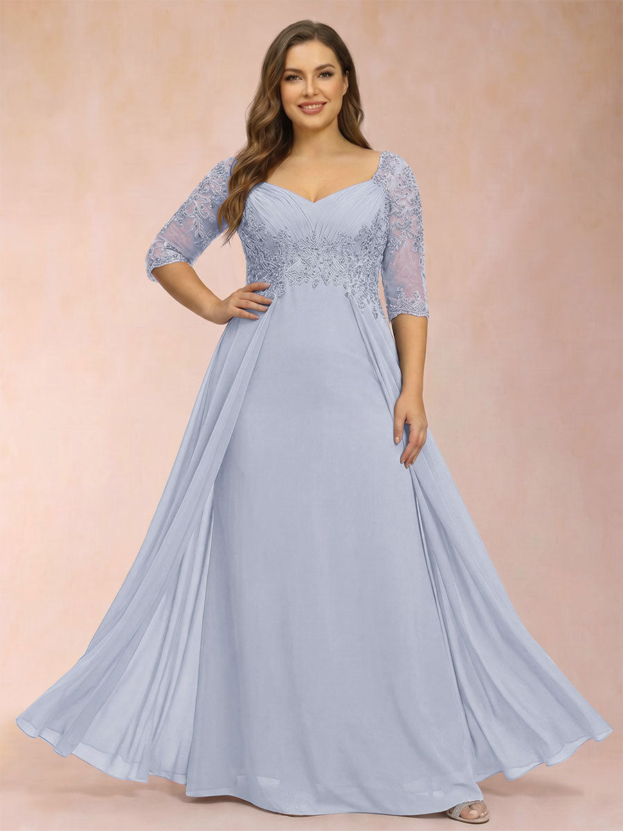 Sheath/Column V-Neck Half Sleeves Plus Size Mother of the Bride Dresses with Applique