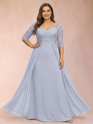 Sheath/Column V-Neck Half Sleeves Plus Size Mother of the Bride Dresses with Applique