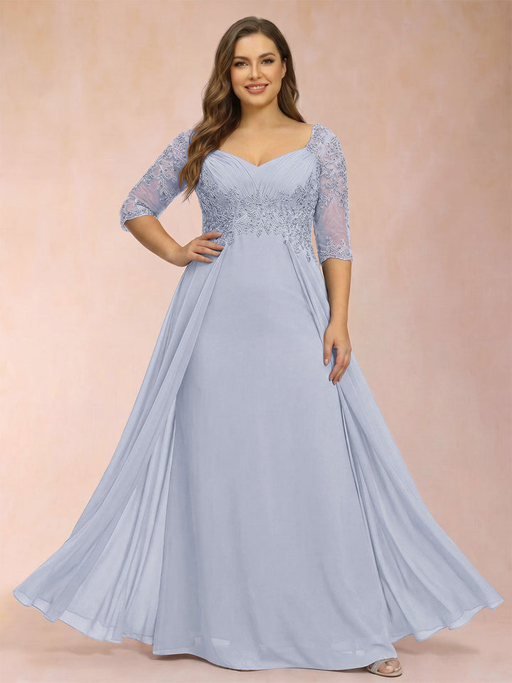 Sheath/Column V-Neck Half Sleeves Plus Size Mother of the Bride Dresses with Applique