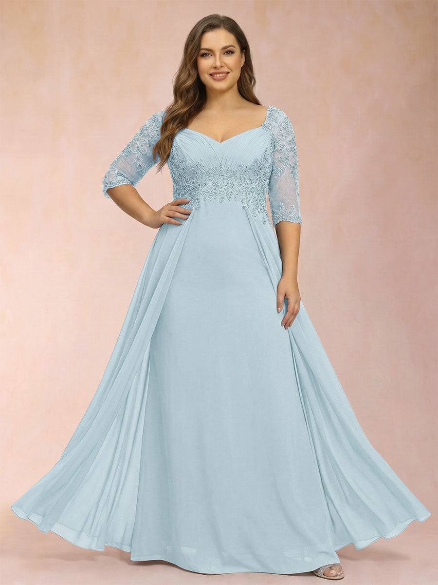 Sheath/Column V-Neck Half Sleeves Plus Size Mother of the Bride Dresses with Applique