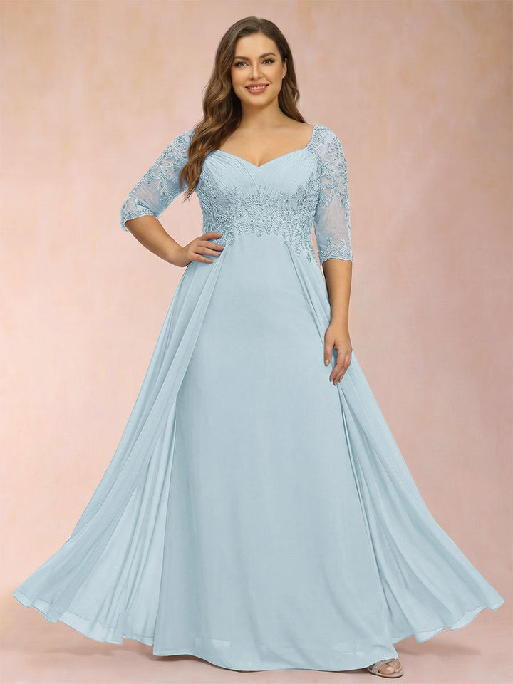 Sheath/Column V-Neck Half Sleeves Plus Size Mother of the Bride Dresses with Applique