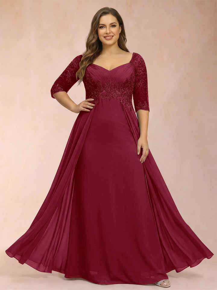 Sheath/Column V-Neck Half Sleeves Plus Size Mother of the Bride Dresses with Applique