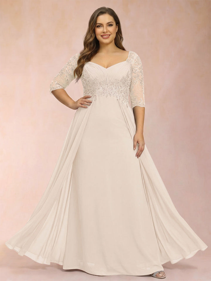 Sheath/Column V-Neck Half Sleeves Plus Size Mother of the Bride Dresses with Applique