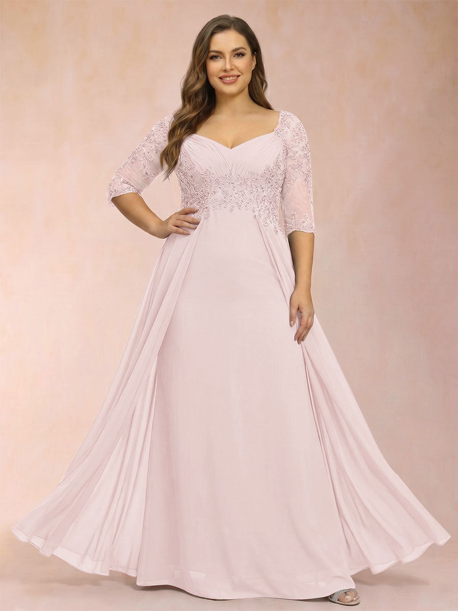 Sheath/Column V-Neck Half Sleeves Plus Size Mother of the Bride Dresses with Applique