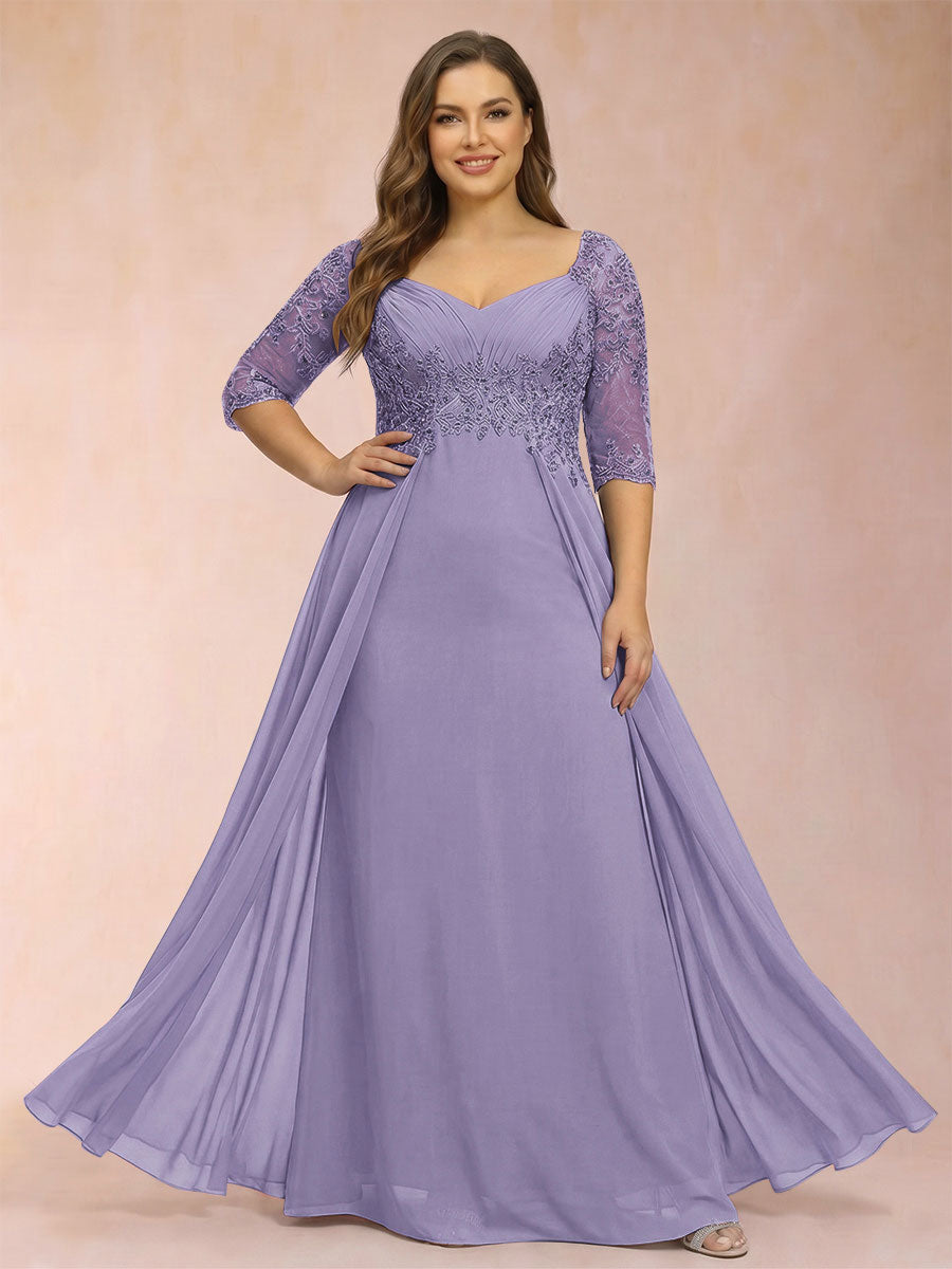 Sheath/Column V-Neck Half Sleeves Plus Size Mother of the Bride Dresses with Applique