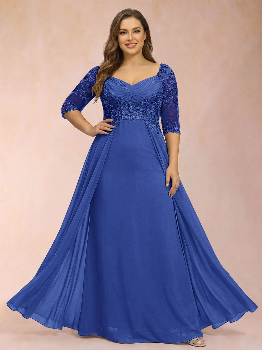 Sheath/Column V-Neck Half Sleeves Plus Size Mother of the Bride Dresses with Applique