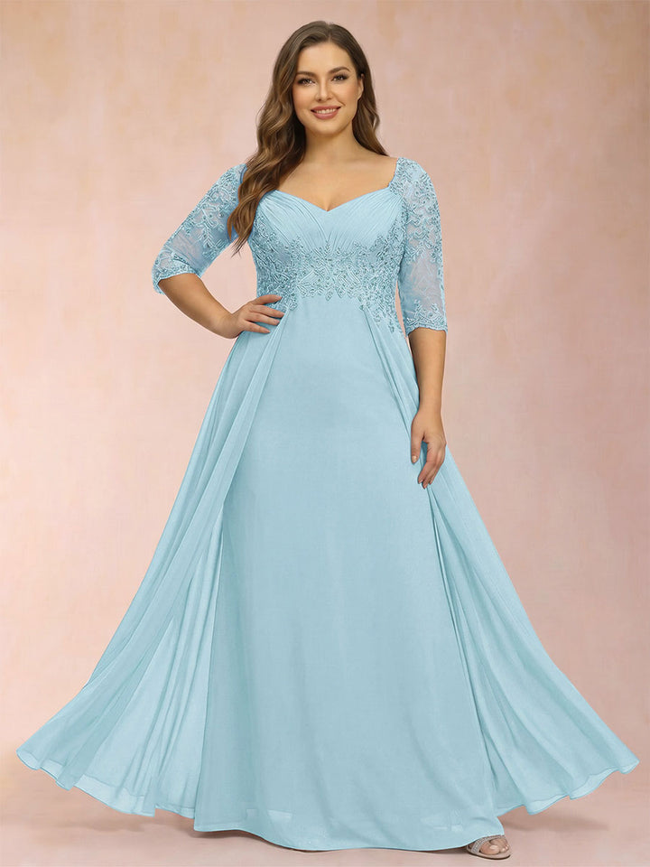 Sheath/Column V-Neck Half Sleeves Plus Size Mother of the Bride Dresses with Applique