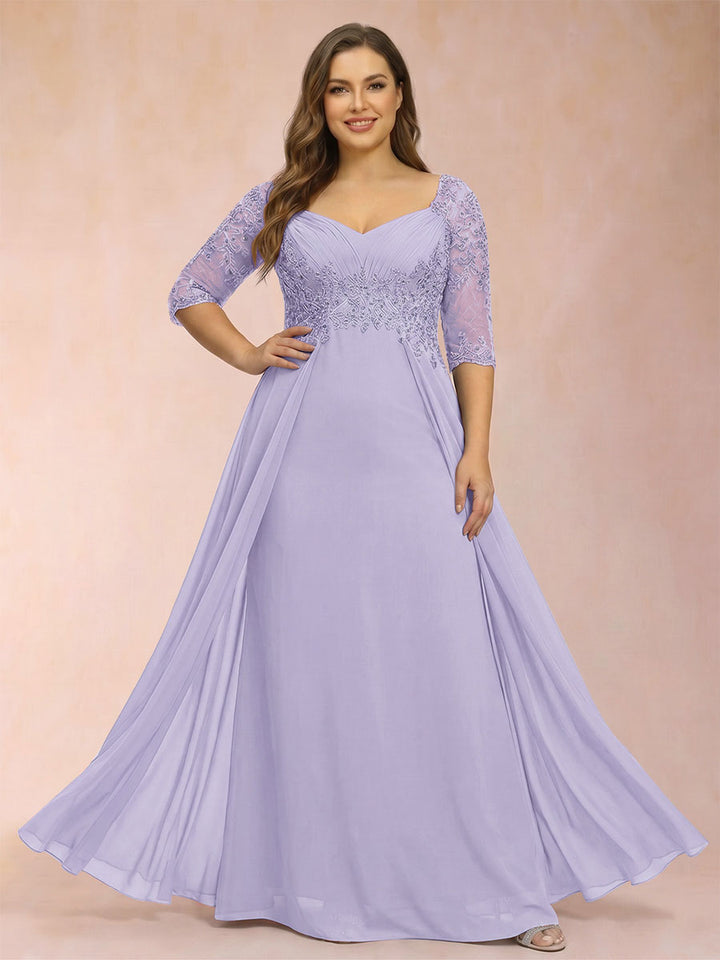 Sheath/Column V-Neck Half Sleeves Plus Size Mother of the Bride Dresses with Applique