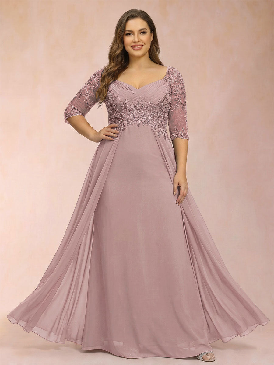 Sheath/Column V-Neck Half Sleeves Plus Size Mother of the Bride Dresses with Applique