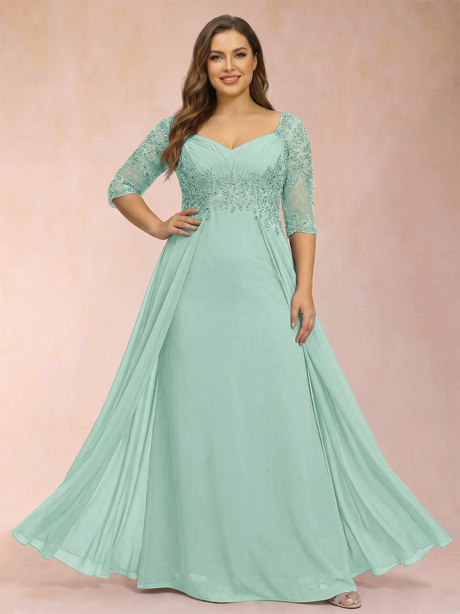 Sheath/Column V-Neck Half Sleeves Plus Size Mother of the Bride Dresses with Applique