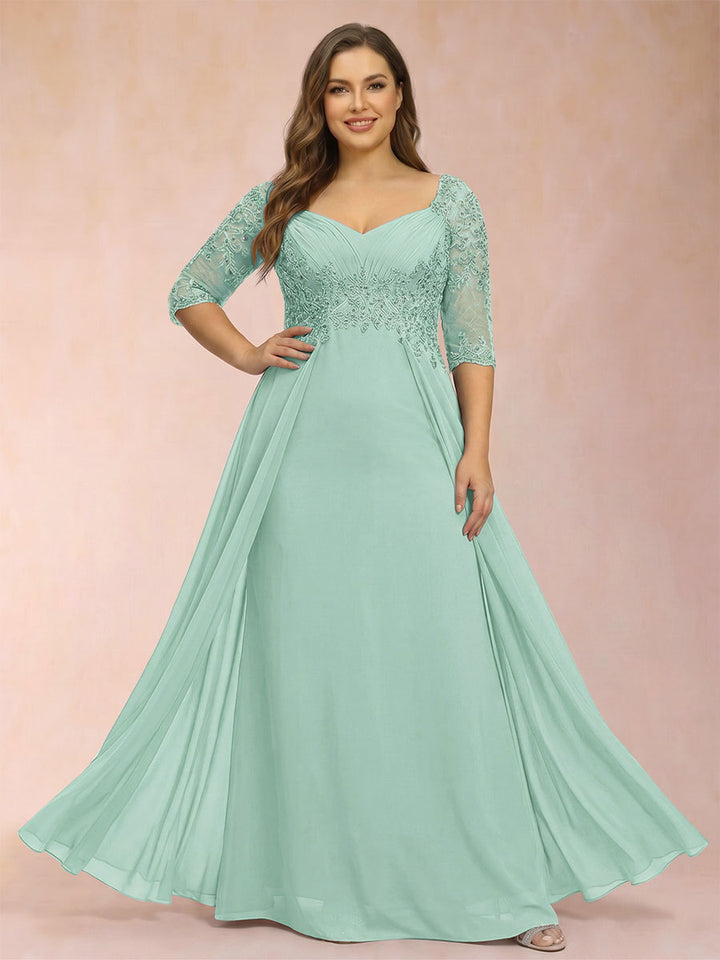 Sheath/Column V-Neck Half Sleeves Plus Size Mother of the Bride Dresses with Applique