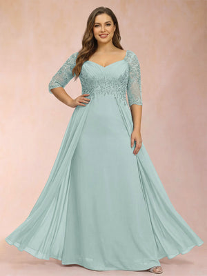 Sheath/Column V-Neck Half Sleeves Plus Size Mother of the Bride Dresses with Applique