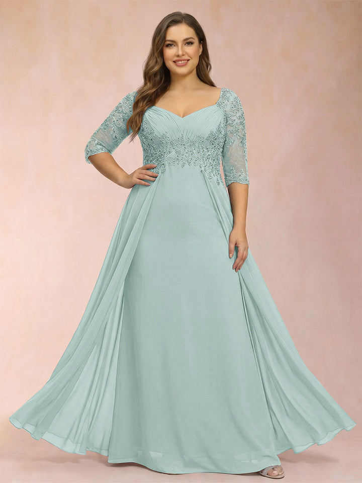 Sheath/Column V-Neck Half Sleeves Plus Size Mother of the Bride Dresses with Applique