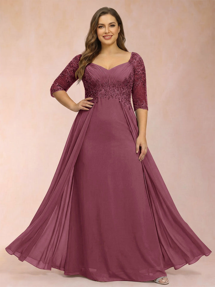 Sheath/Column V-Neck Half Sleeves Plus Size Mother of the Bride Dresses with Applique
