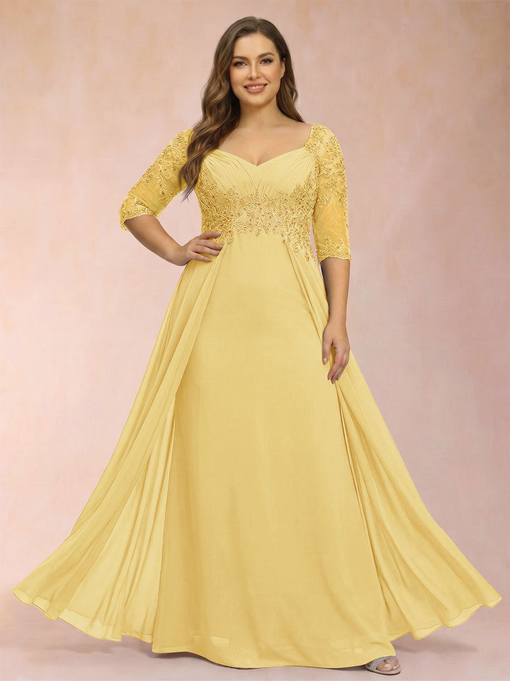 Sheath/Column V-Neck Half Sleeves Plus Size Mother of the Bride Dresses with Applique