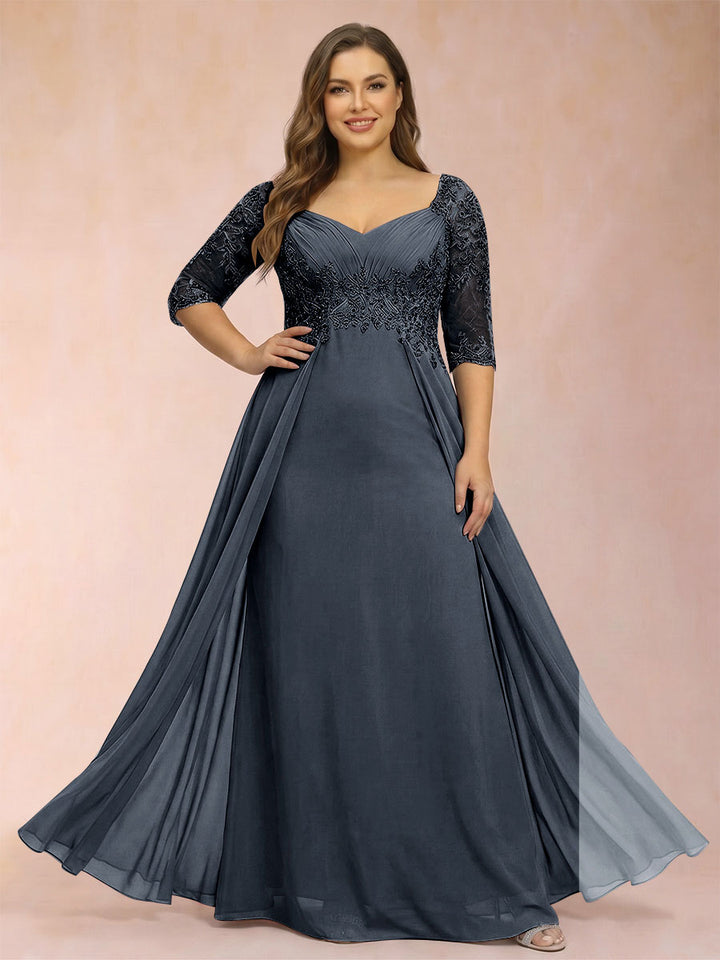 Sheath/Column V-Neck Half Sleeves Plus Size Mother of the Bride Dresses with Applique