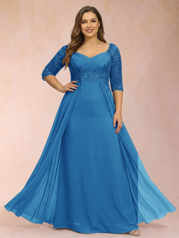 Sheath/Column V-Neck Half Sleeves Plus Size Mother of the Bride Dresses with Applique