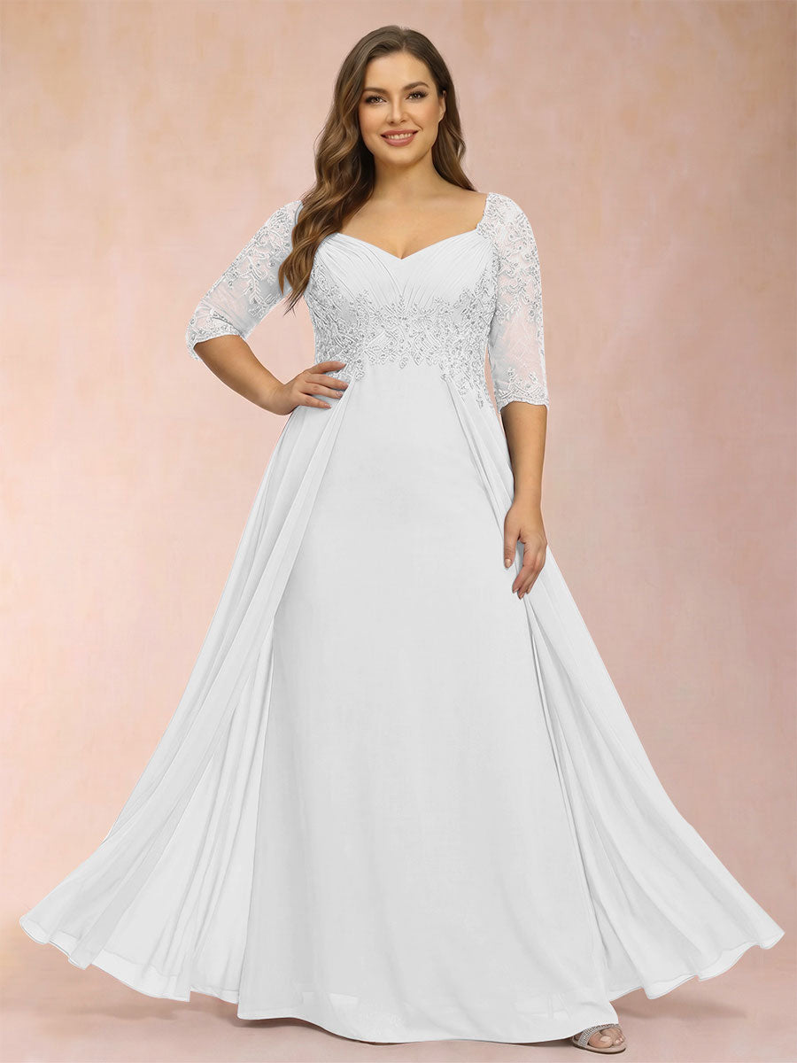Sheath/Column V-Neck Half Sleeves Plus Size Mother of the Bride Dresses with Applique