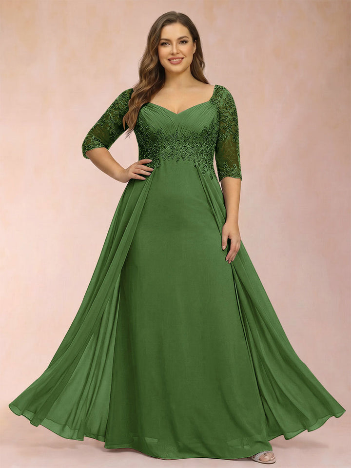 Sheath/Column V-Neck Half Sleeves Plus Size Mother of the Bride Dresses with Applique