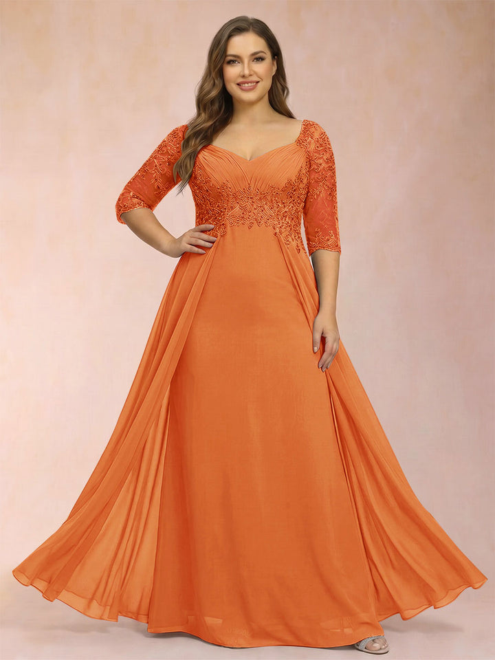Sheath/Column V-Neck Half Sleeves Plus Size Mother of the Bride Dresses with Applique