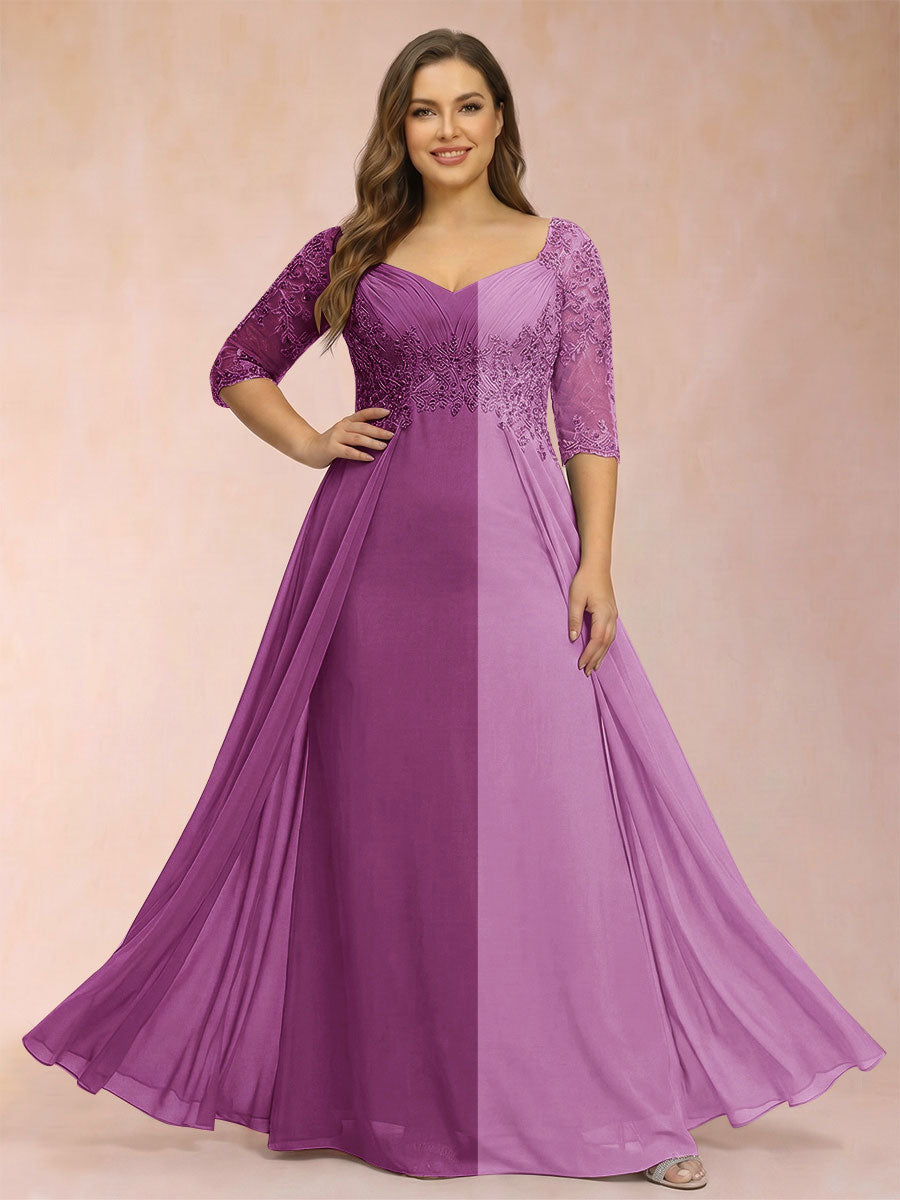Sheath/Column V-Neck Half Sleeves Plus Size Mother of the Bride Dresses with Applique