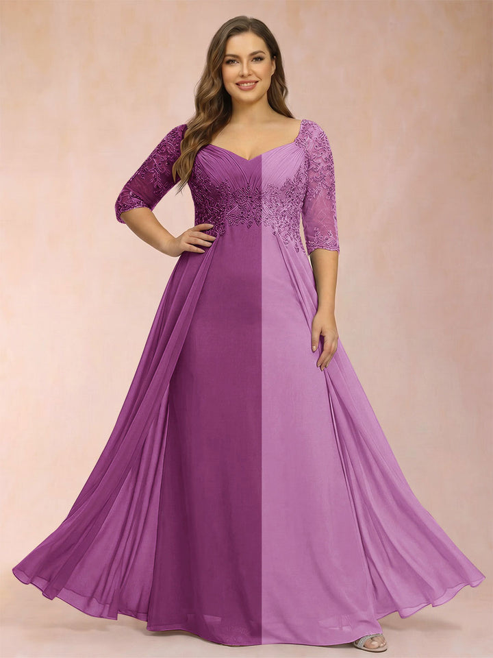 Sheath/Column V-Neck Half Sleeves Plus Size Mother of the Bride Dresses with Applique