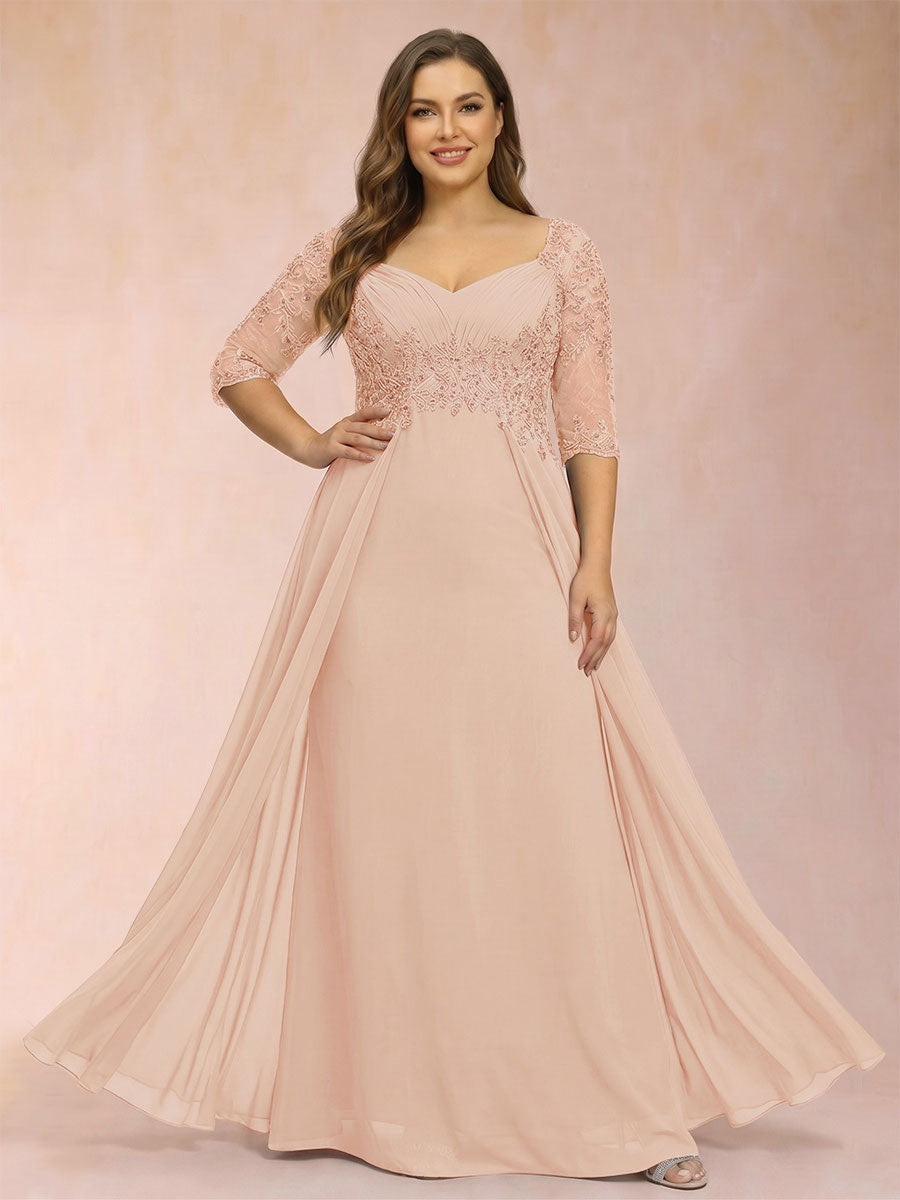 Sheath/Column V-Neck Half Sleeves Plus Size Mother of the Bride Dresses with Applique