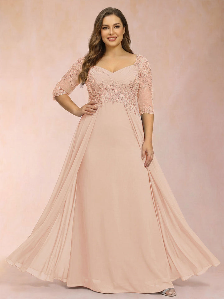 Sheath/Column V-Neck Half Sleeves Plus Size Mother of the Bride Dresses with Applique