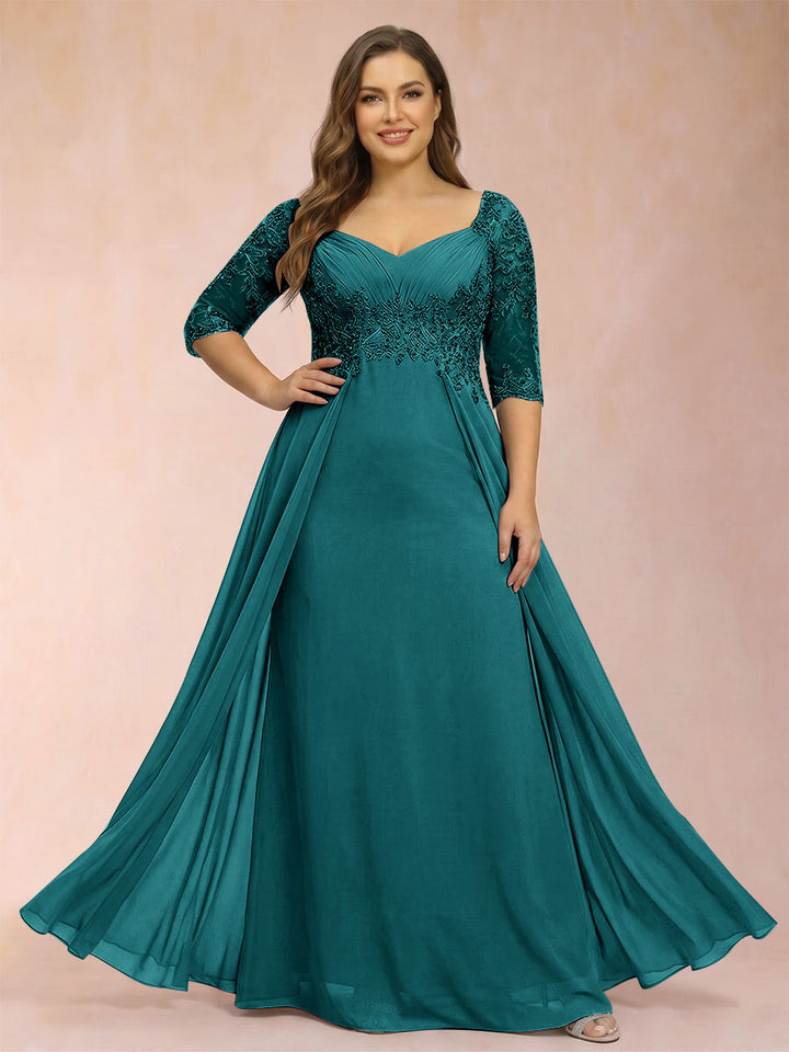 Sheath/Column V-Neck Half Sleeves Plus Size Mother of the Bride Dresses with Applique