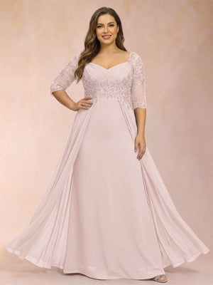 Sheath/Column V-Neck Half Sleeves Plus Size Mother of the Bride Dresses with Applique