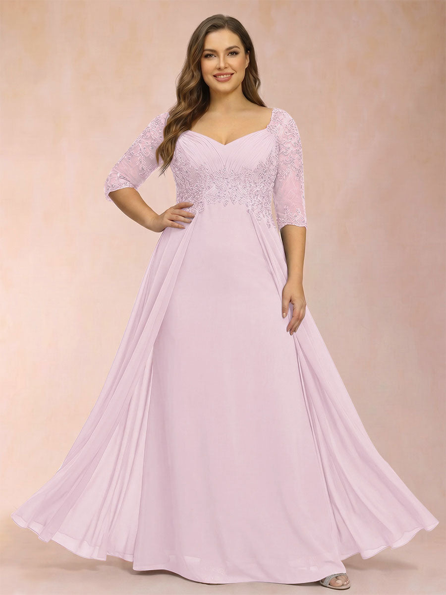 Sheath/Column V-Neck Half Sleeves Plus Size Mother of the Bride Dresses with Applique