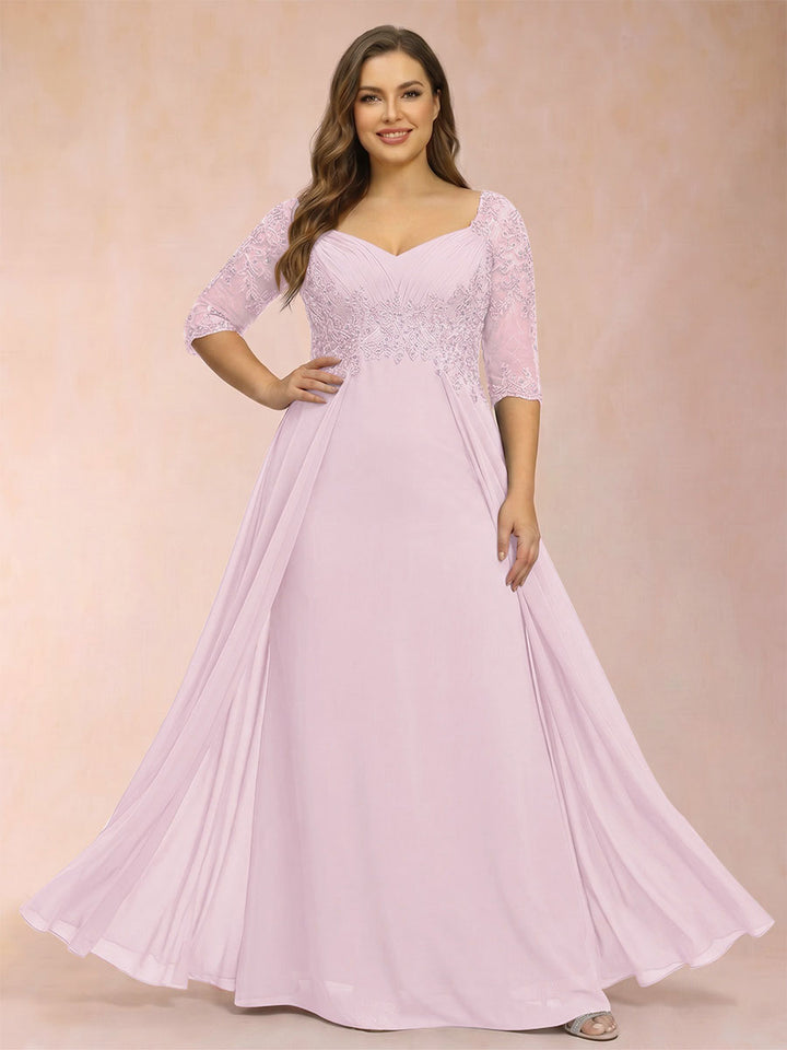 Sheath/Column V-Neck Half Sleeves Plus Size Mother of the Bride Dresses with Applique