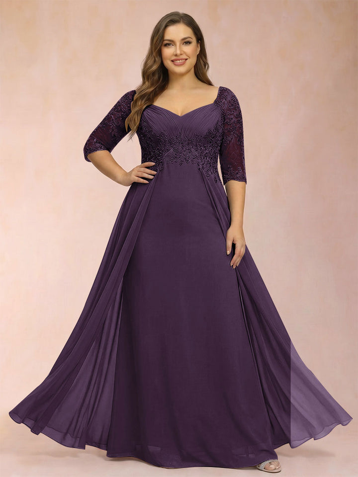 Sheath/Column V-Neck Half Sleeves Plus Size Mother of the Bride Dresses with Applique