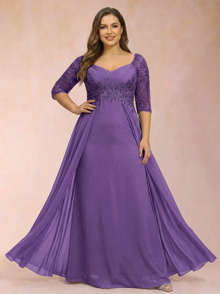 Sheath/Column V-Neck Half Sleeves Plus Size Mother of the Bride Dresses with Applique