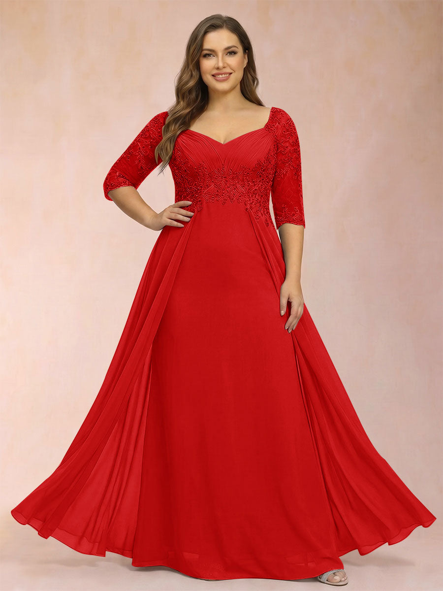 Sheath/Column V-Neck Half Sleeves Plus Size Mother of the Bride Dresses with Applique