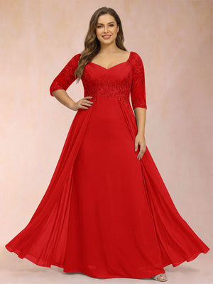 Sheath/Column V-Neck Half Sleeves Plus Size Mother of the Bride Dresses with Applique