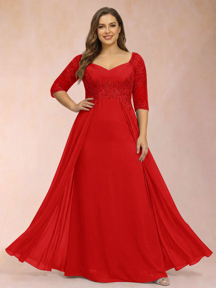 Sheath/Column V-Neck Half Sleeves Plus Size Mother of the Bride Dresses with Applique