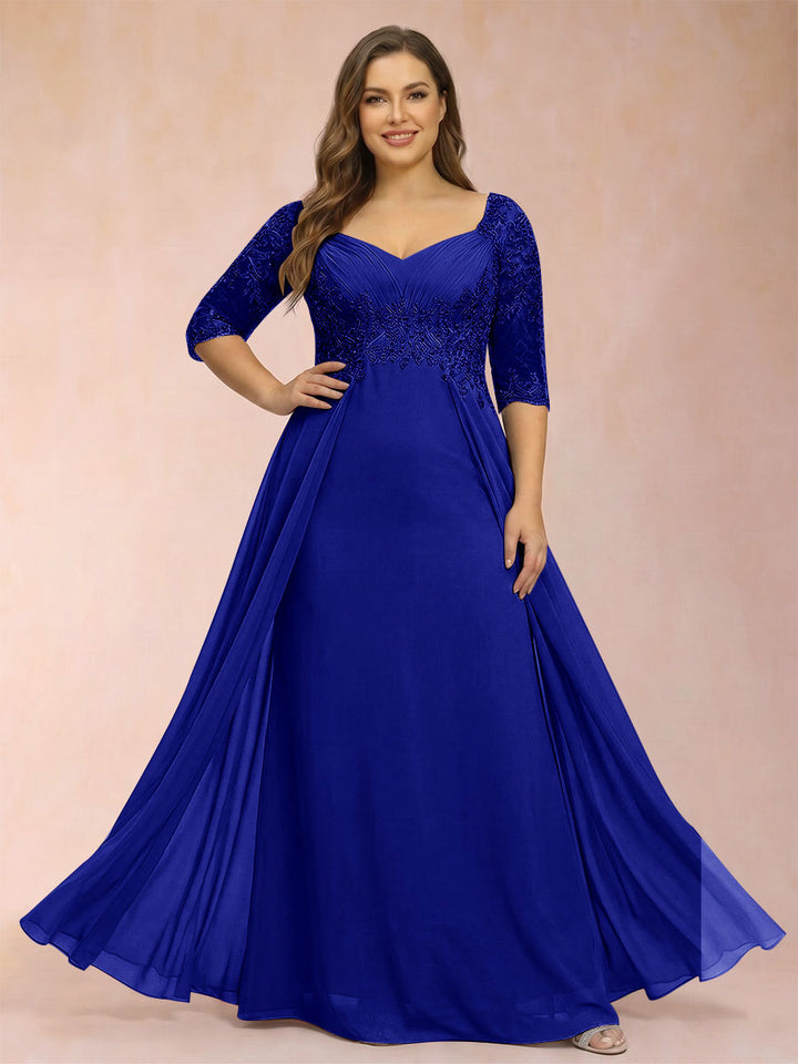 Sheath/Column V-Neck Half Sleeves Plus Size Mother of the Bride Dresses with Applique