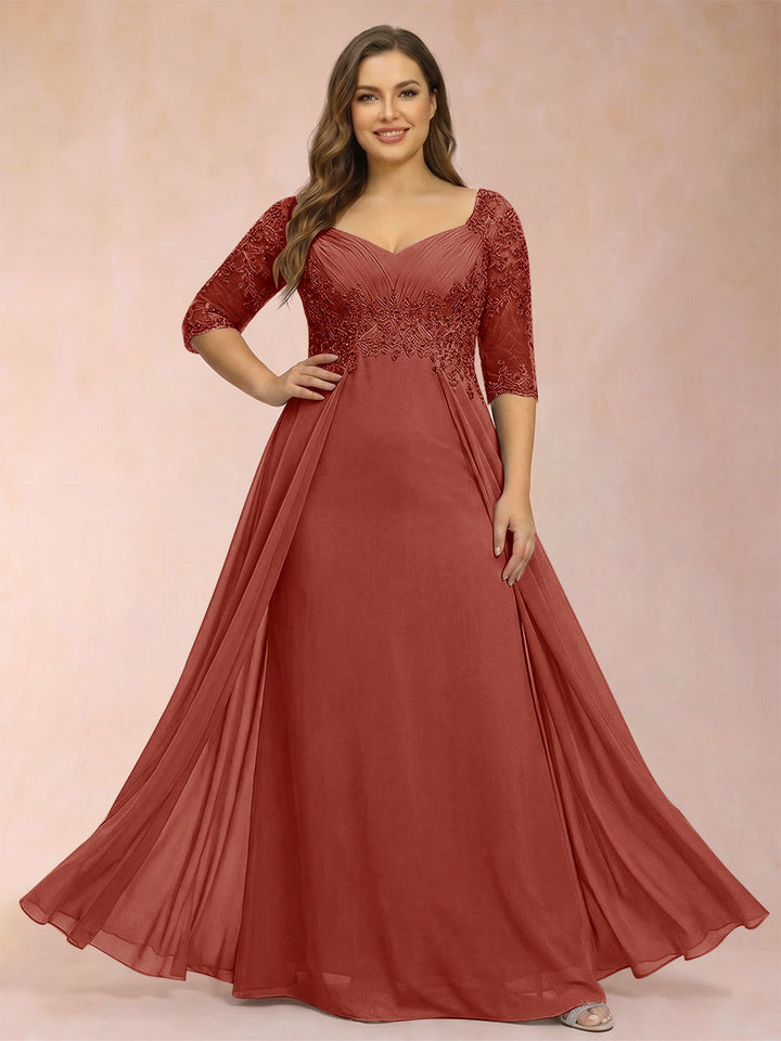Sheath/Column V-Neck Half Sleeves Plus Size Mother of the Bride Dresses with Applique
