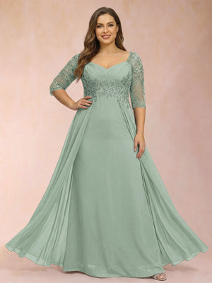 Sheath/Column V-Neck Half Sleeves Plus Size Mother of the Bride Dresses with Applique