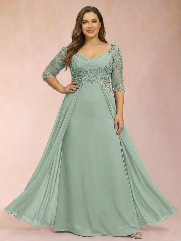 Sheath/Column V-Neck Half Sleeves Plus Size Mother of the Bride Dresses with Applique