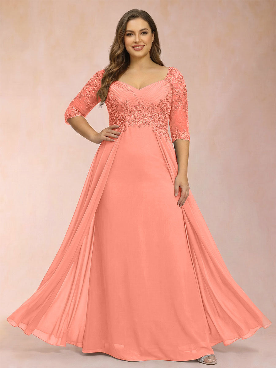 Sheath/Column V-Neck Half Sleeves Plus Size Mother of the Bride Dresses with Applique