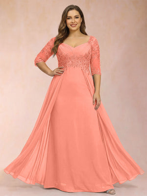 Sheath/Column V-Neck Half Sleeves Plus Size Mother of the Bride Dresses with Applique
