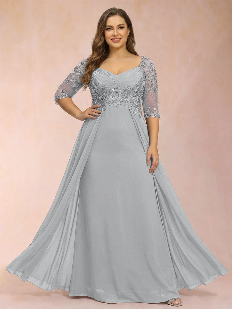 Sheath/Column V-Neck Half Sleeves Plus Size Mother of the Bride Dresses with Applique
